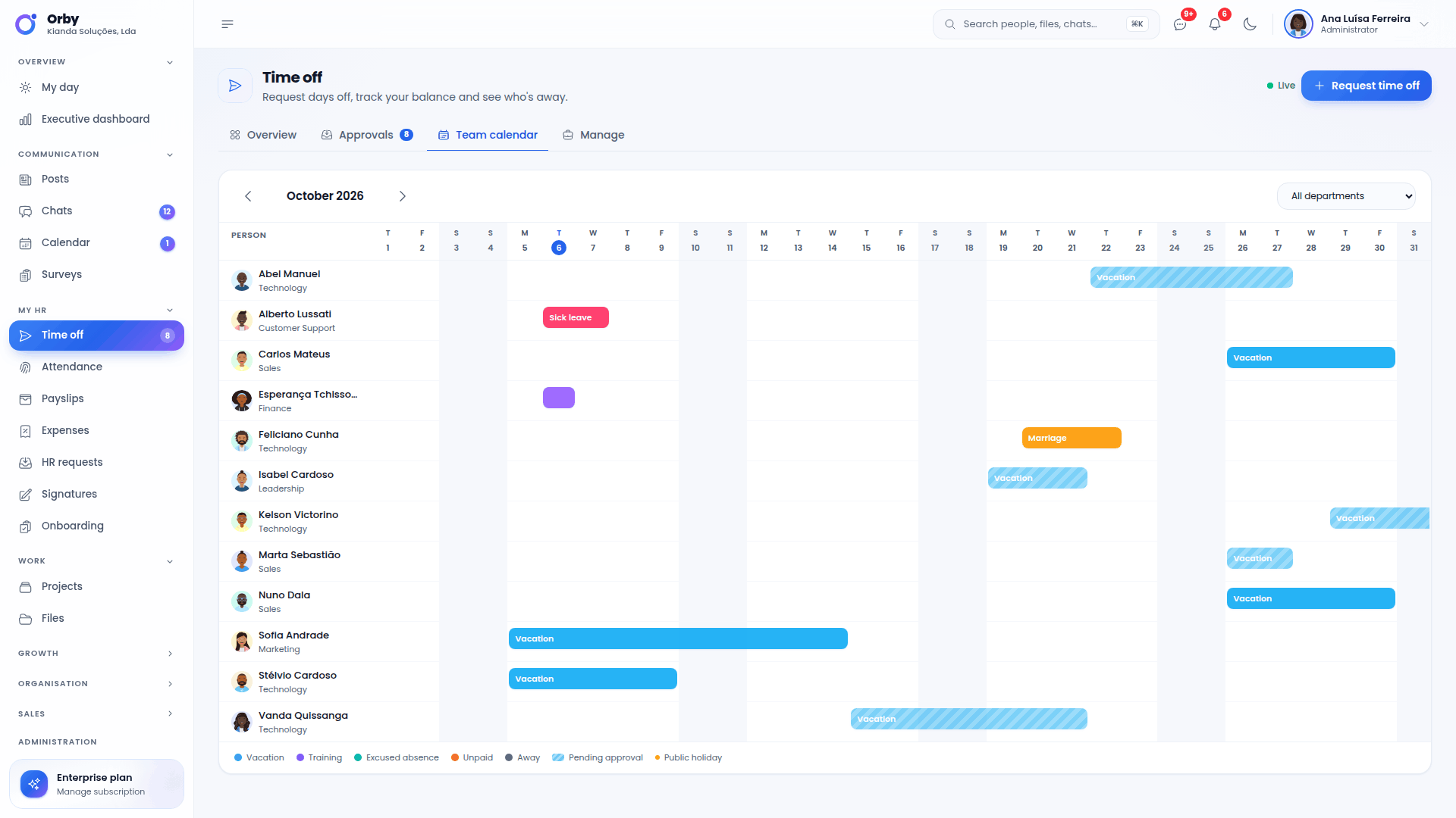 Team time-off calendar